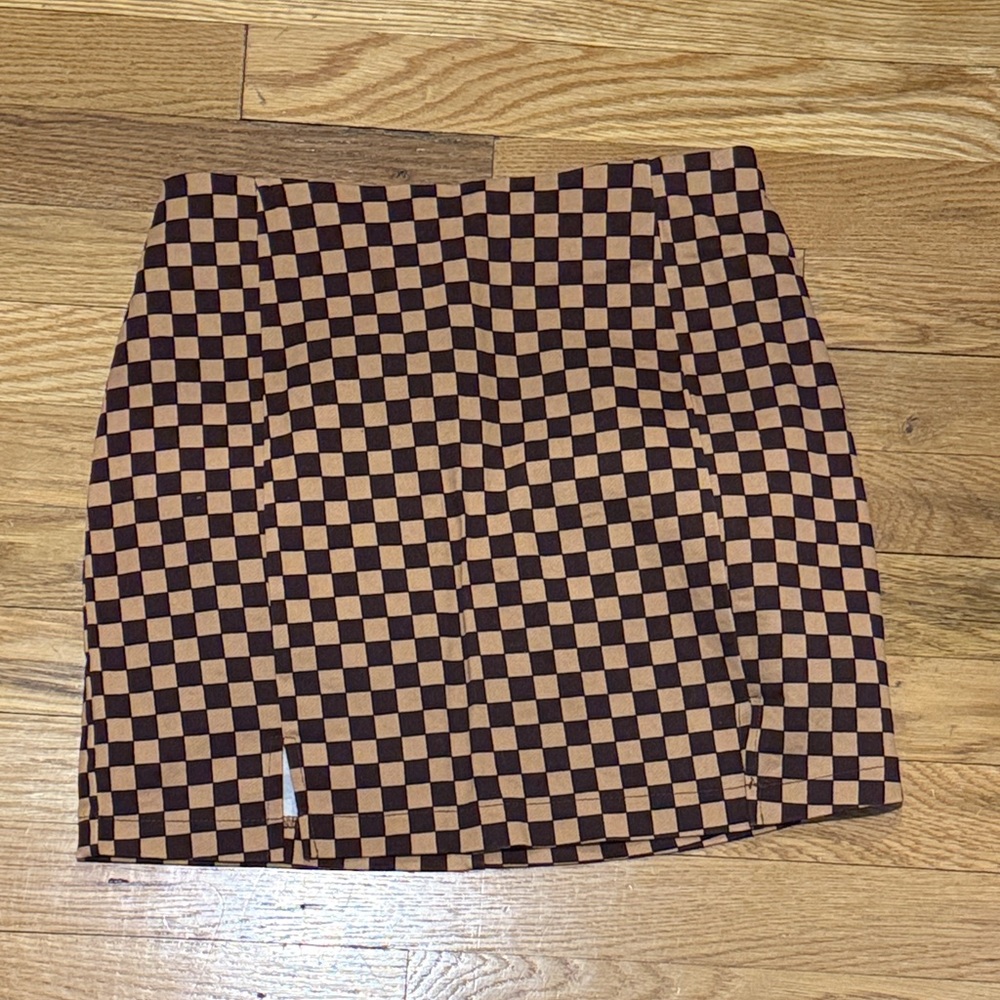 Checkered Brown and Tan Mini Skirt